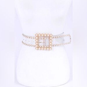 Plus Size Gold Pearl Embellished Clear Statement Belt